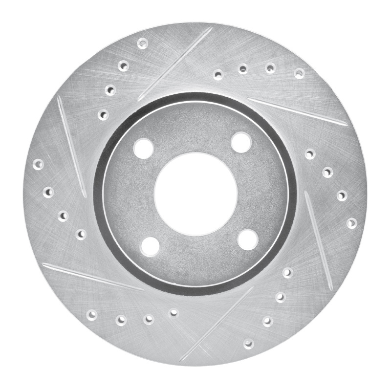 Ford Contour Brake Rotor (1) - Front Left - R1 Concepts - Drilled & Slotted - Silver - `98-`04